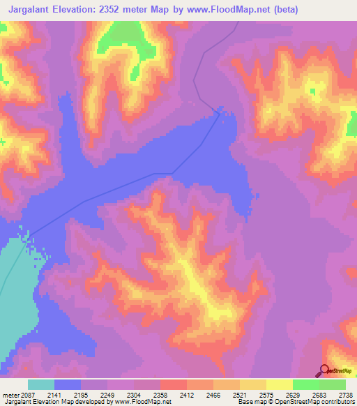 Jargalant,Mongolia Elevation Map