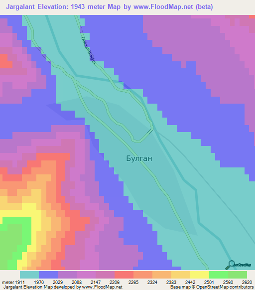 Jargalant,Mongolia Elevation Map
