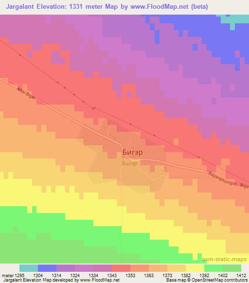 Jargalant,Mongolia Elevation Map