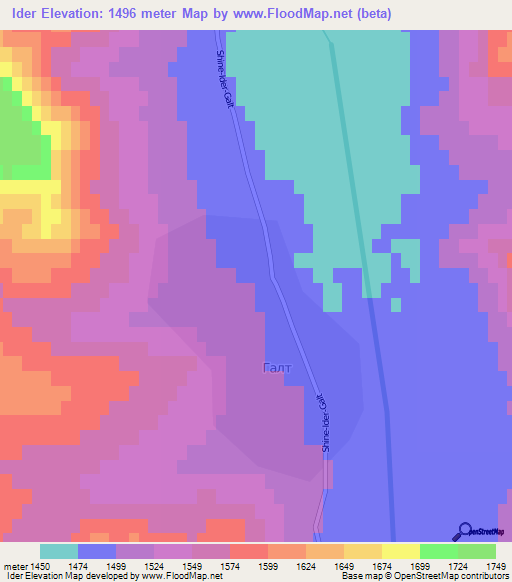 Ider,Mongolia Elevation Map
