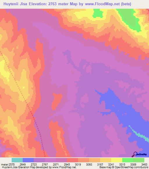 Huytenii Jisa,Mongolia Elevation Map