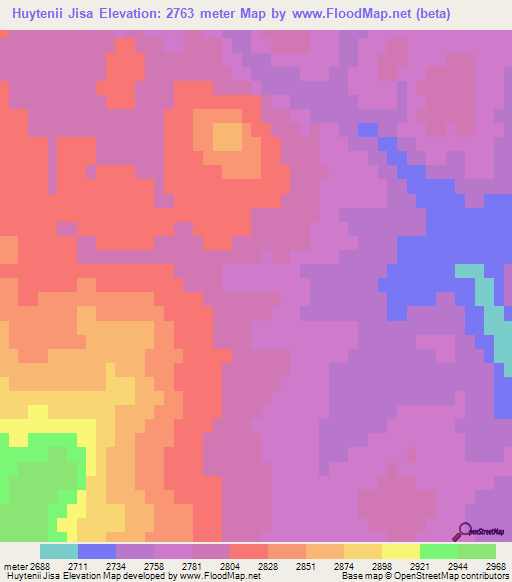 Huytenii Jisa,Mongolia Elevation Map