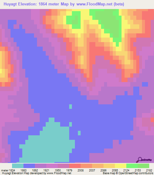 Huyagt,Mongolia Elevation Map