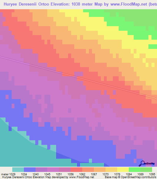 Huryee Deresenii Ortoo,Mongolia Elevation Map