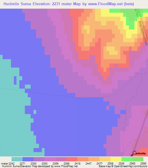 Hurimiin Suma,Mongolia Elevation Map