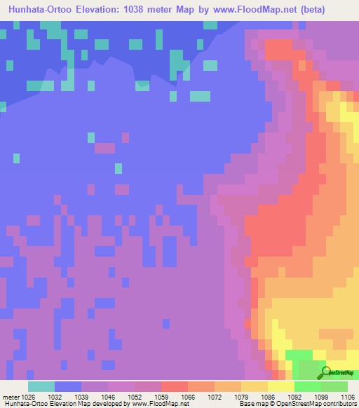 Hunhata-Ortoo,Mongolia Elevation Map