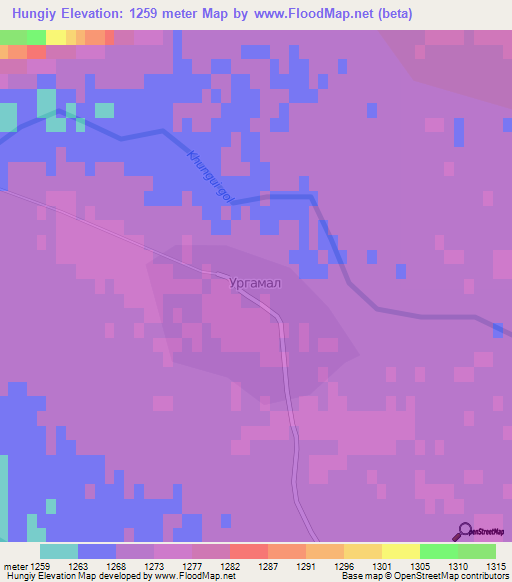 Hungiy,Mongolia Elevation Map