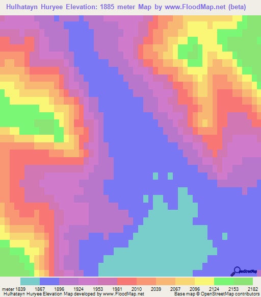 Hulhatayn Huryee,Mongolia Elevation Map
