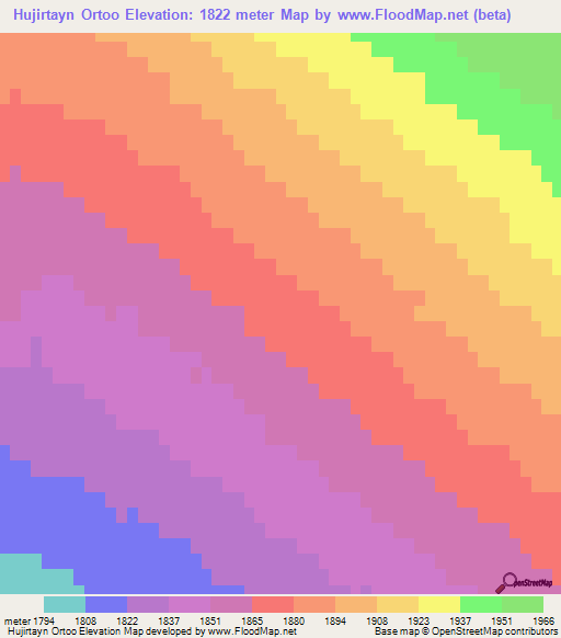 Hujirtayn Ortoo,Mongolia Elevation Map