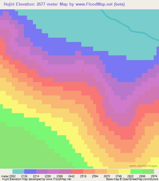 Hujirt,Mongolia Elevation Map