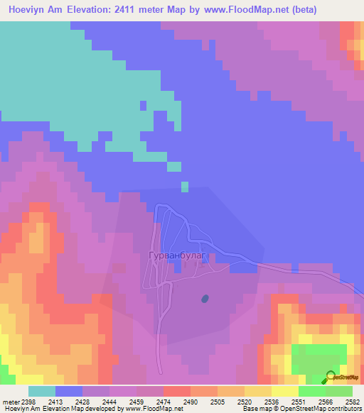 Hoeviyn Am,Mongolia Elevation Map