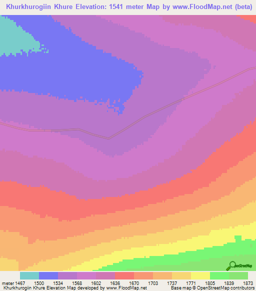 Khurkhurogiin Khure,Mongolia Elevation Map