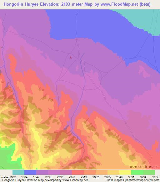 Hongoriin Huryee,Mongolia Elevation Map
