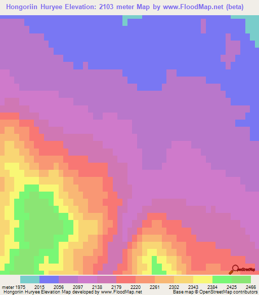 Hongoriin Huryee,Mongolia Elevation Map