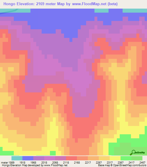Hongo,Mongolia Elevation Map
