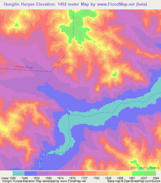 Hongiin Huryee,Mongolia Elevation Map