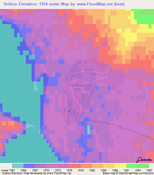 Holboo,Mongolia Elevation Map