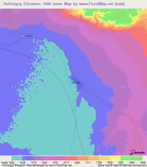 Hohtolgoy,Mongolia Elevation Map