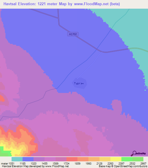 Havtsal,Mongolia Elevation Map