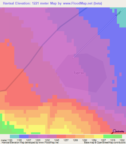 Havtsal,Mongolia Elevation Map