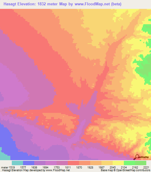Hasagt,Mongolia Elevation Map