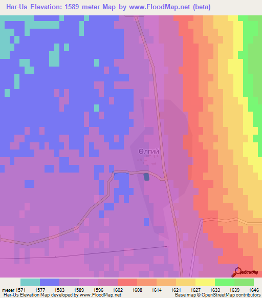 Har-Us,Mongolia Elevation Map