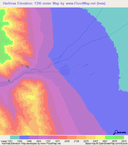 Harhiraa,Mongolia Elevation Map