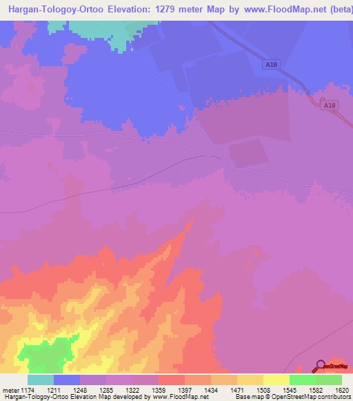 Hargan-Tologoy-Ortoo,Mongolia Elevation Map