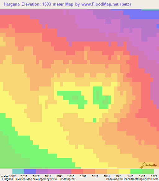 Hargana,Mongolia Elevation Map