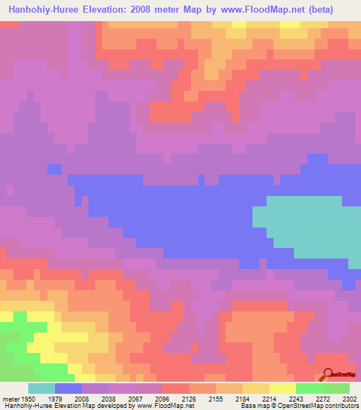 Hanhohiy-Huree,Mongolia Elevation Map