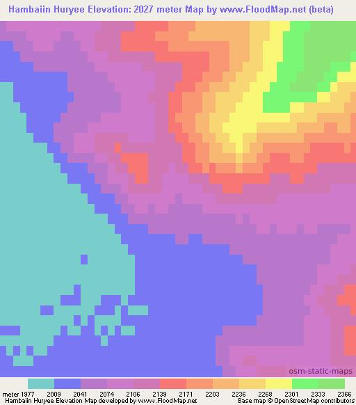 Hambaiin Huryee,Mongolia Elevation Map