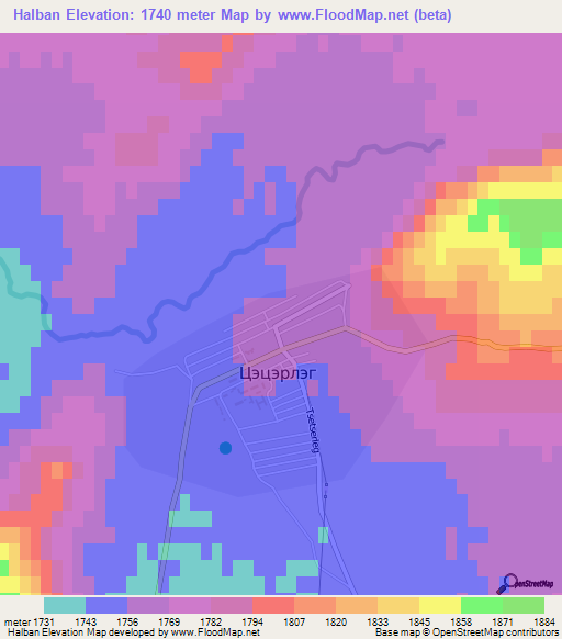 Halban,Mongolia Elevation Map