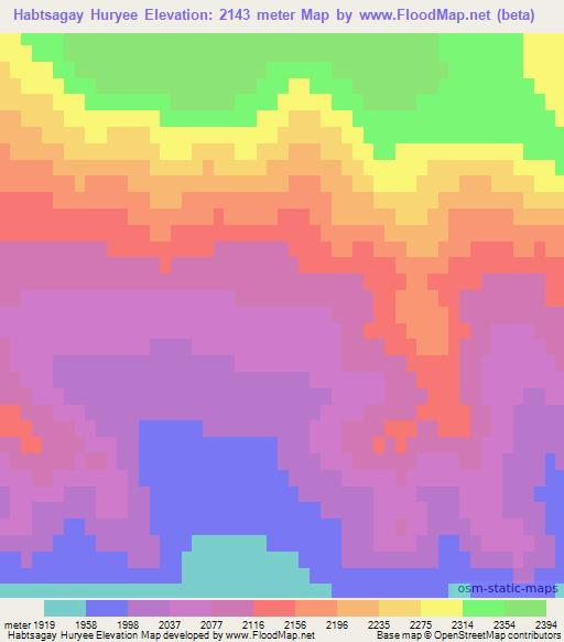 Habtsagay Huryee,Mongolia Elevation Map