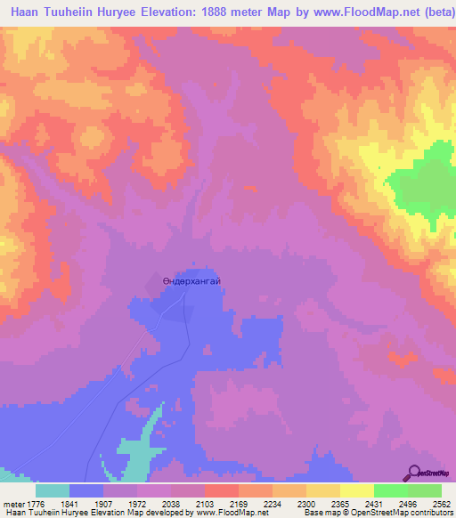 Haan Tuuheiin Huryee,Mongolia Elevation Map