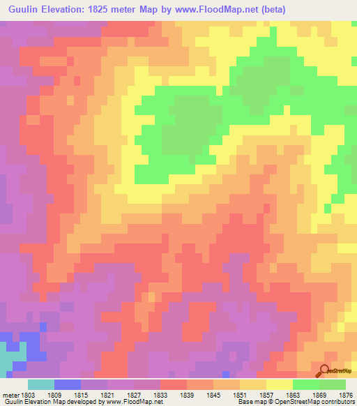 Guulin,Mongolia Elevation Map
