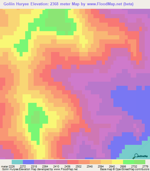 Goliin Huryee,Mongolia Elevation Map