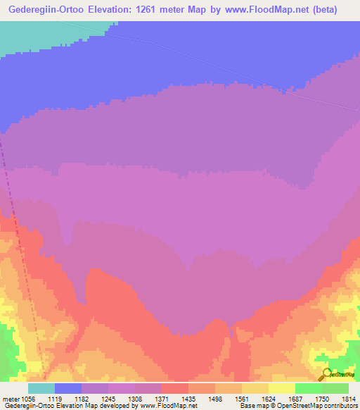 Gederegiin-Ortoo,Mongolia Elevation Map