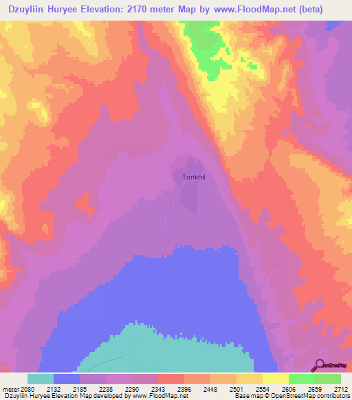 Dzuyliin Huryee,Mongolia Elevation Map