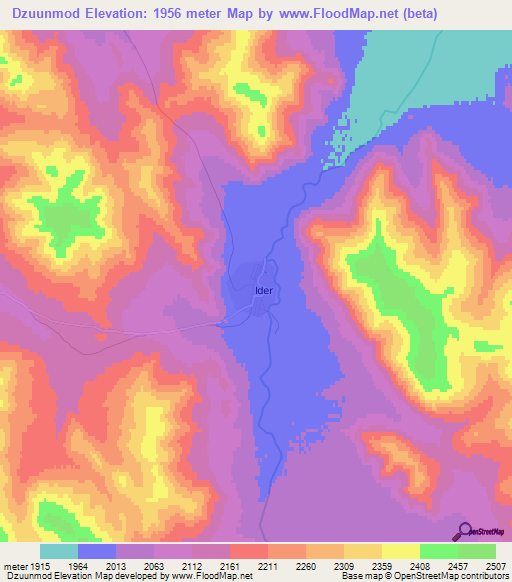 Dzuunmod,Mongolia Elevation Map