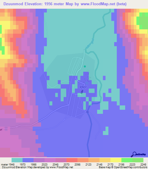 Dzuunmod,Mongolia Elevation Map