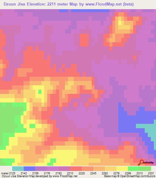 Dzuun Jisa,Mongolia Elevation Map