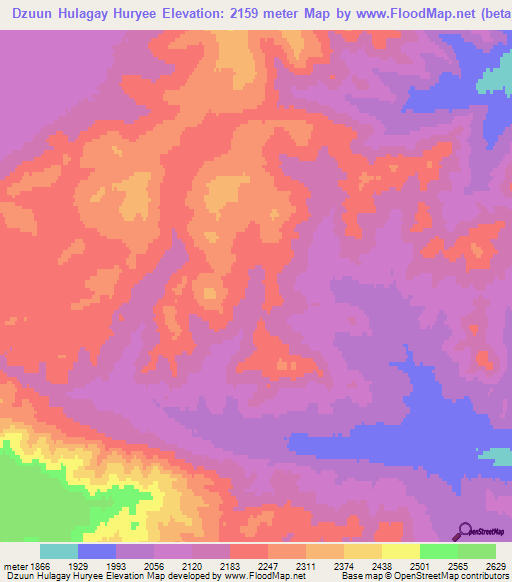 Dzuun Hulagay Huryee,Mongolia Elevation Map