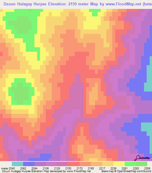 Dzuun Hulagay Huryee,Mongolia Elevation Map