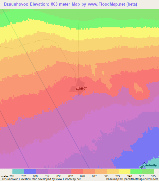 Dzuunhovoo,Mongolia Elevation Map
