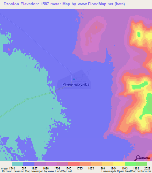 Dzoolon,Mongolia Elevation Map