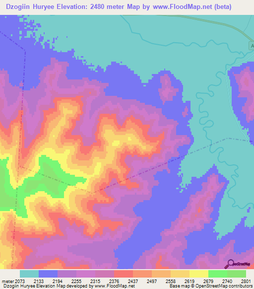 Dzogiin Huryee,Mongolia Elevation Map