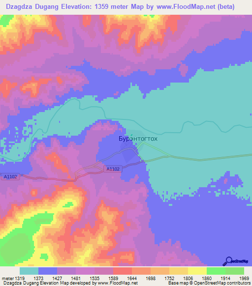 Dzagdza Dugang,Mongolia Elevation Map