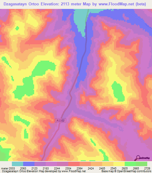 Dzagasatayn Ortoo,Mongolia Elevation Map