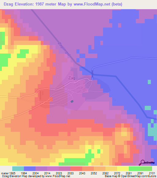 Dzag,Mongolia Elevation Map