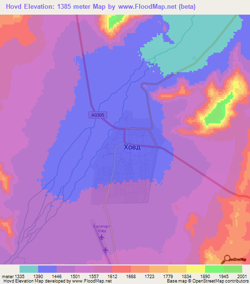 Hovd,Mongolia Elevation Map